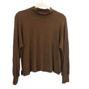 C LNA Brown Rust Ribbed Women Turtleneck Long Sleeve Top Size XS